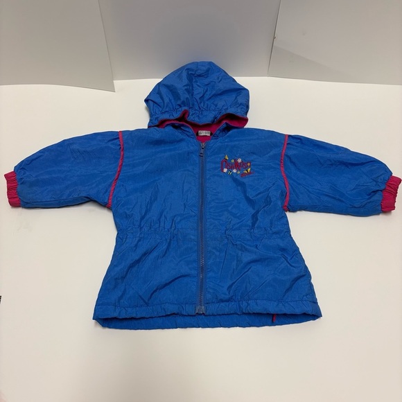 3/$30 Vintage Oshkosh Girls 2 Blue Fleece Lined Nylon Jacket 90s Antique Retro - Picture 1 of 6